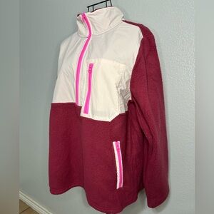 Te Verde Fleece Pullover Jacket Burgundy White Pink Zipper | Size L | NWOT